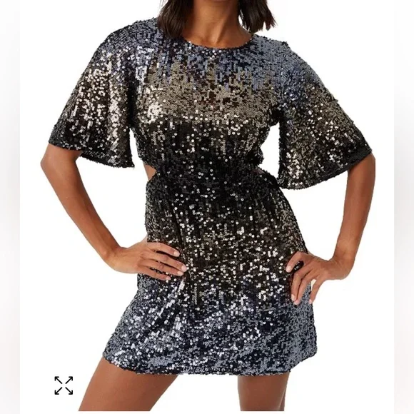 green emerald velvet dress RENT French Connection Moon Rock Gold Sequin Dress (RRP £160)
